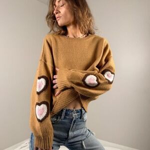 No Comment Heart Sleeve Sweater L | Oversized Cozy Knit